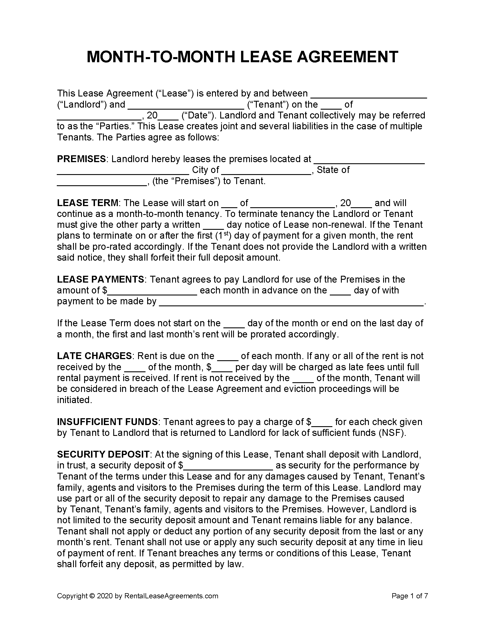 Free Month-To-Month Rental Agreement | Pdf - Word with Printable Simple Month to Month Rental Agreement