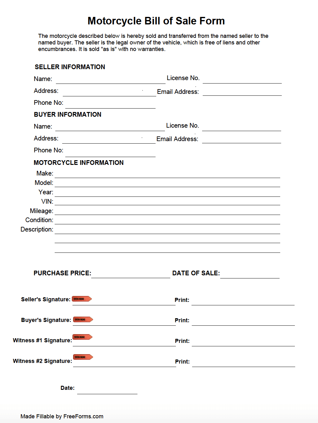 Free Motorcycle Bill Of Sale Form | Pdf for Free Printable Bill Of Sale For Motorcycle