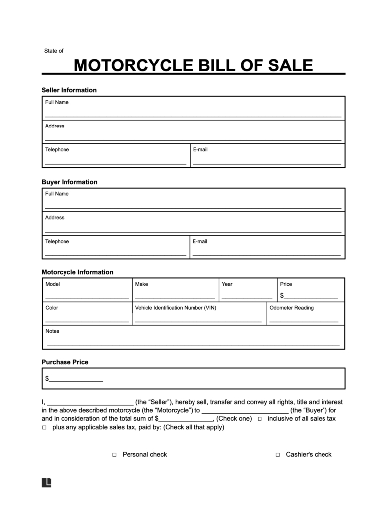 Free Motorcycle Bill Of Sale Form | Pdf &amp;amp; Word regarding Free Printable Bill of Sale For Motorcycle