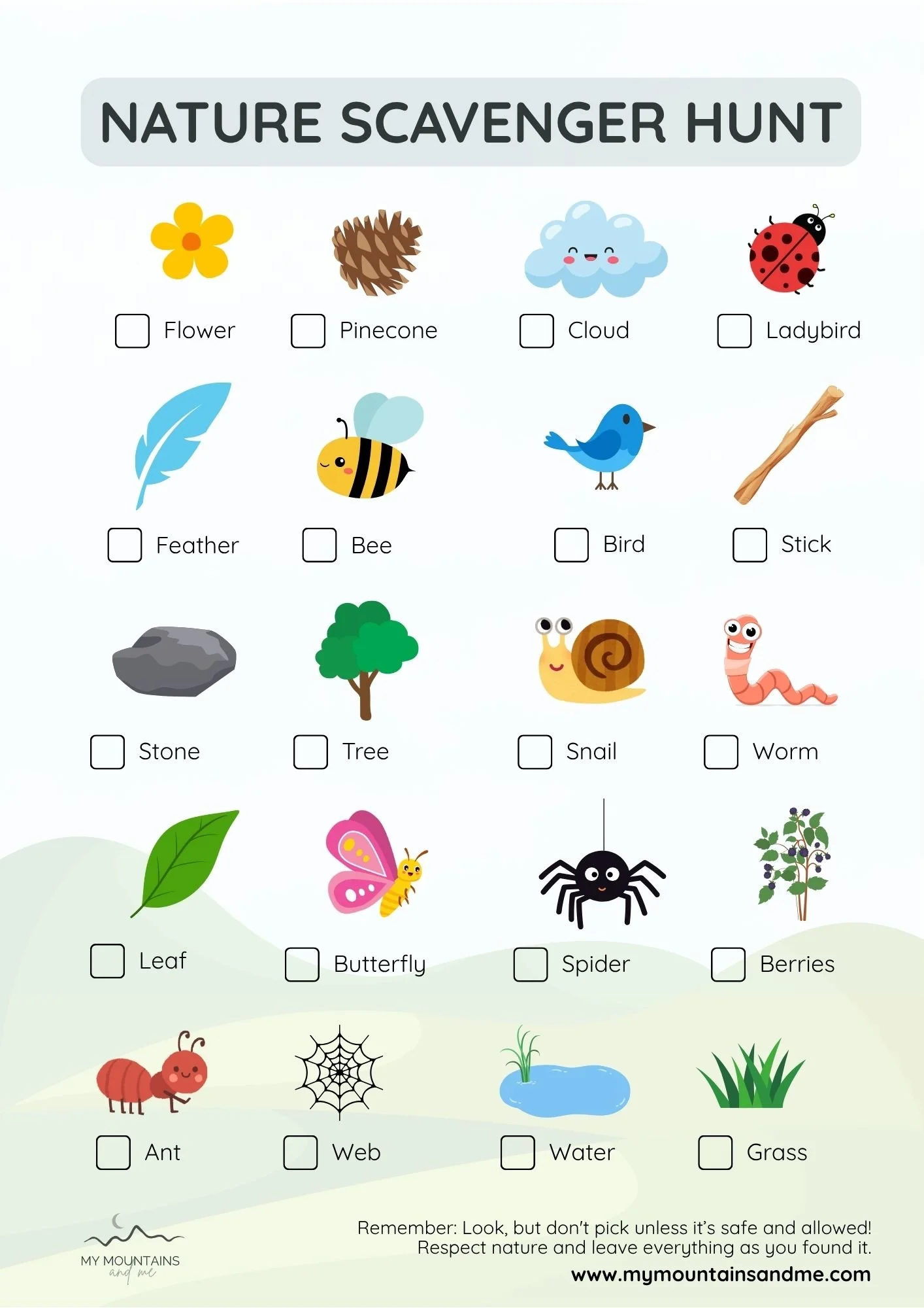 Free Nature Scavenger Hunt Printable For Kids (Uk) — My Mountains regarding Outdoor Scavenger Hunt For Kids Free Printable