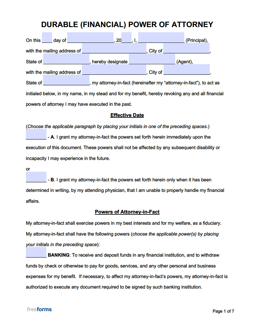 Free Power Of Attorney Forms | Pdf | Word inside Printable Blank General Power of Attorney Form