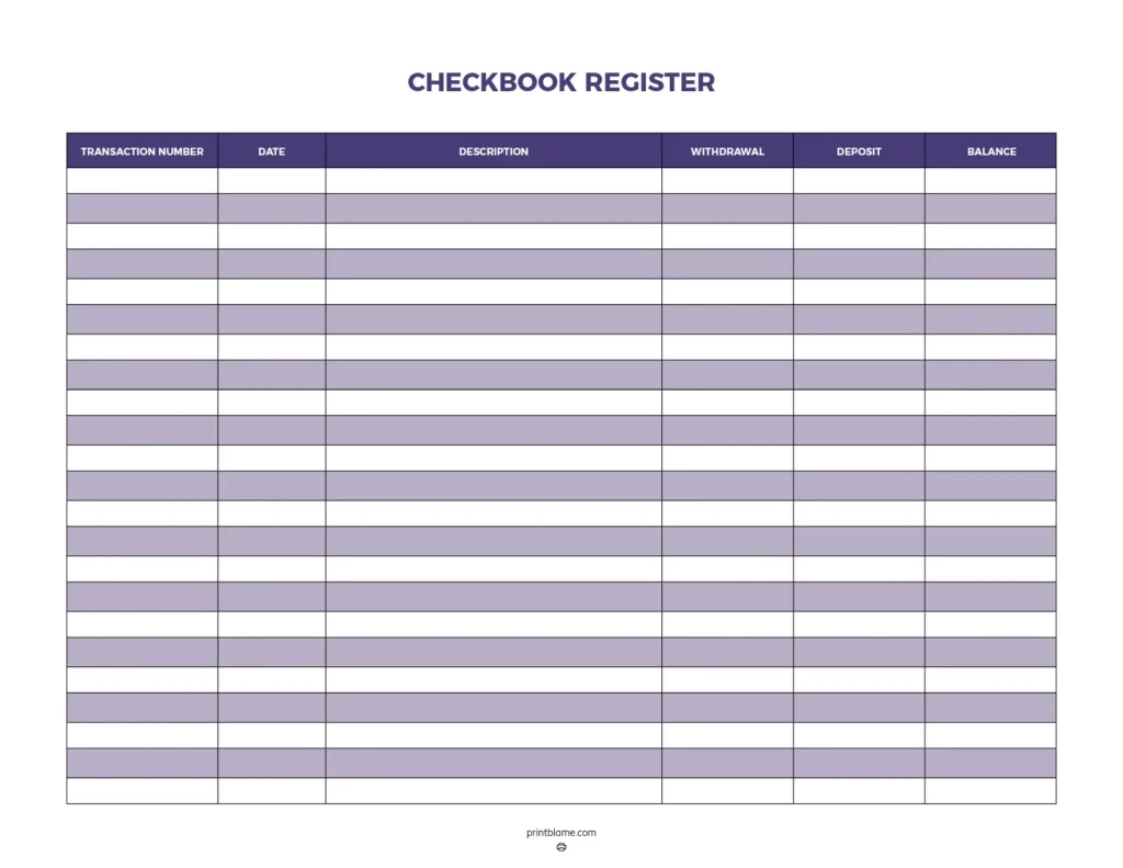 Free Printable Check Registers - 28 Checkbook Ledger Pdfs within Checkbook Register Template Free Printable