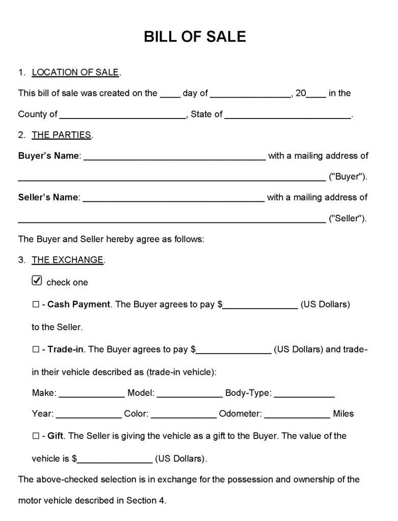 Free Printable &amp;amp; Customizable Motorcycle Bill Of Sale Form for Free Printable Bill Of Sale For Motorcycle