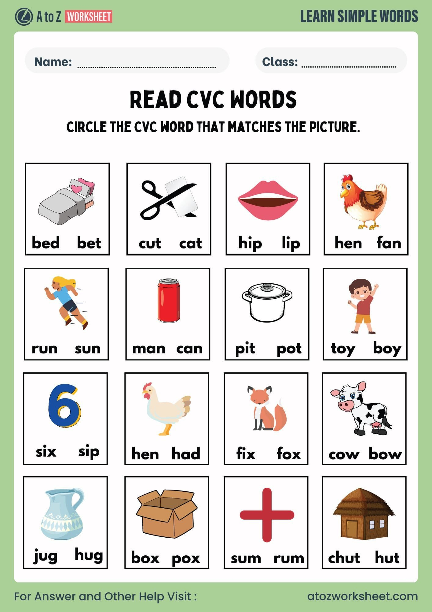 Free Printable Cvc Words Worksheets For Kids (Pdf With Answers pertaining to Printable Cvc Words With Pictures