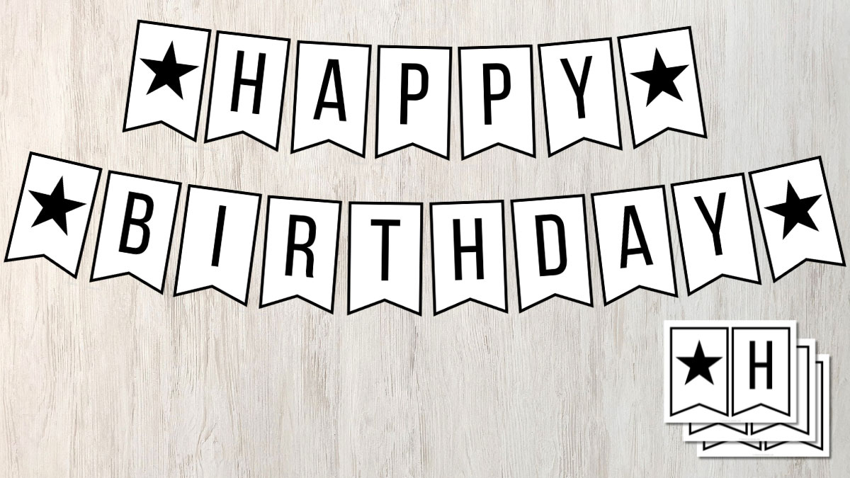 Free Printable Happy Birthday Banner In Black And White pertaining to Happy Birthday Printable Banner