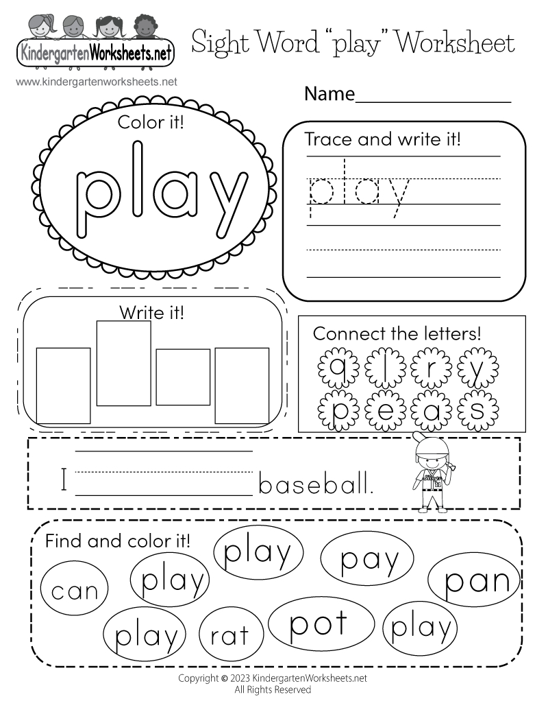 Free Printable Sight Word “Play” Worksheet in Free Printable Sight Word Worksheets