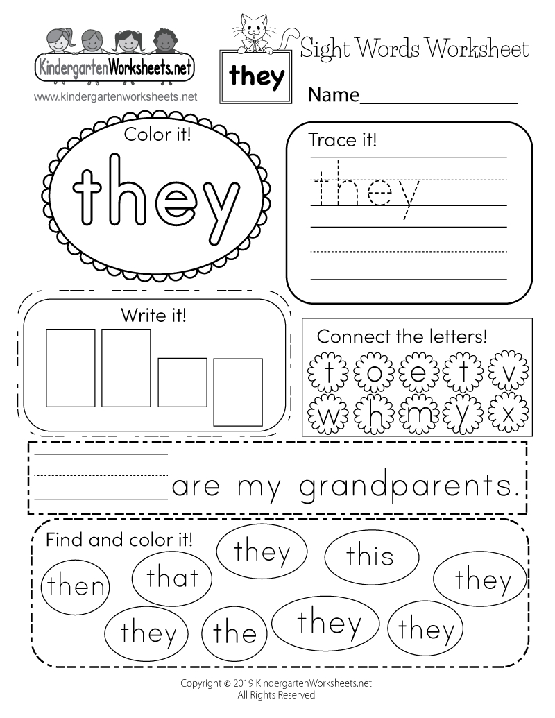 Free Printable Sight Word “They” Worksheet for Free Printable Sight Word Worksheets