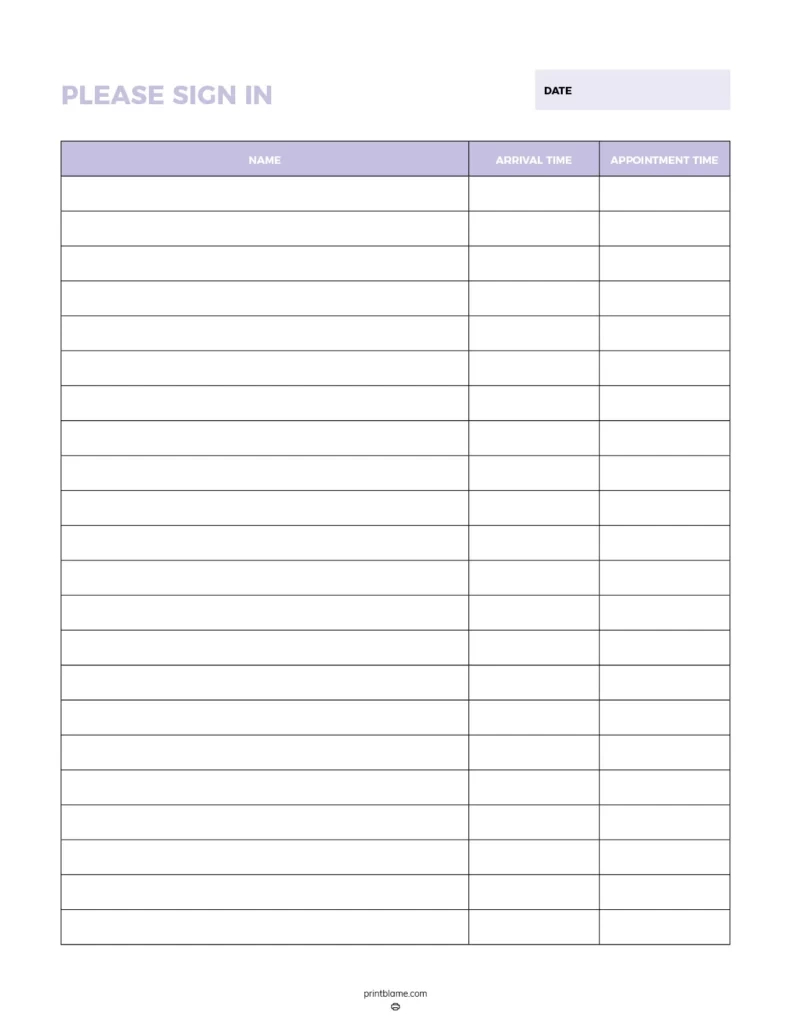 Free Printable Sign In Sheets - 24 Sign In Sheet Pdfs pertaining to Printable Sign in Sheet Free