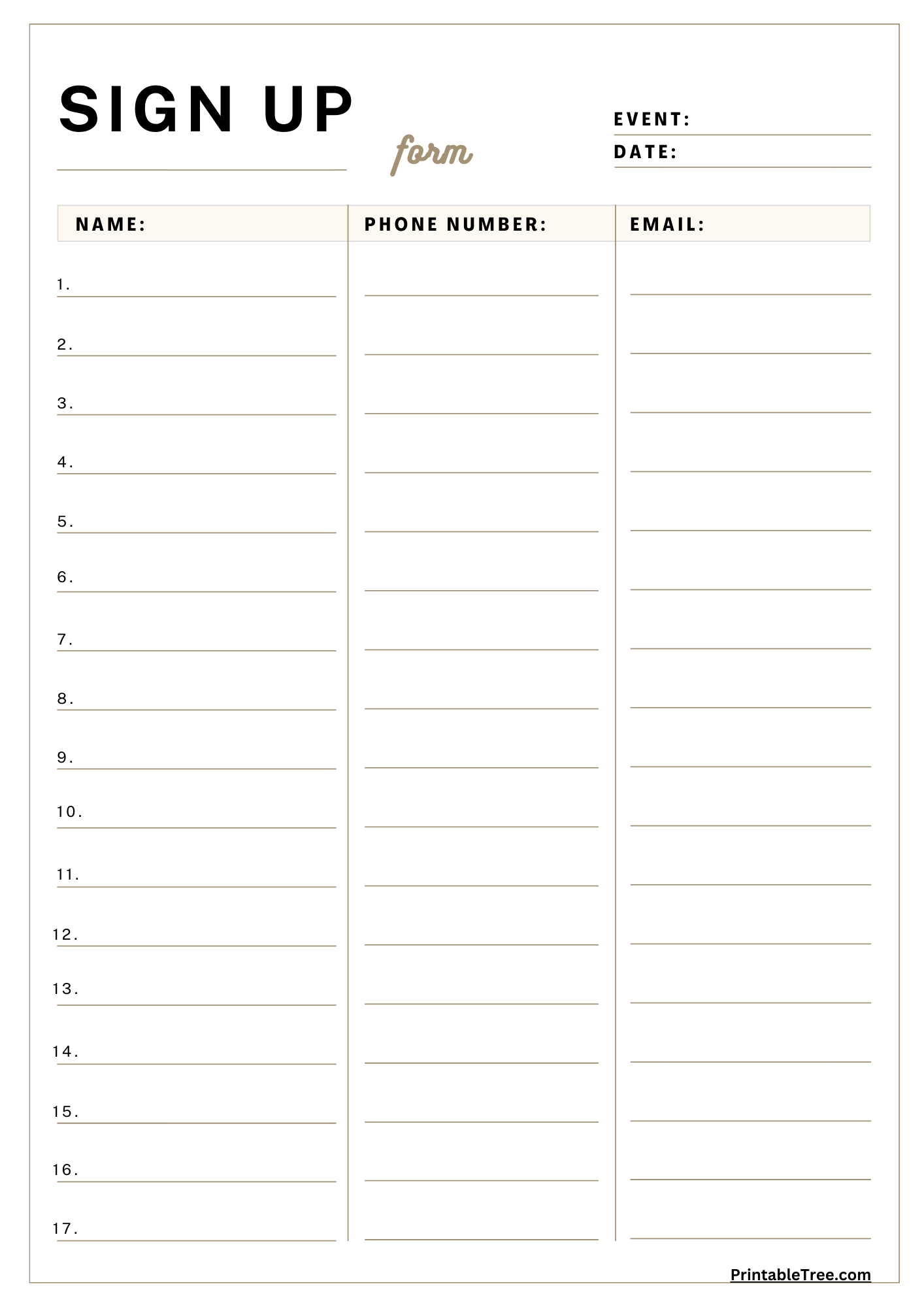 Free Printable Sign-Up And Sign-In Sheet Pdf Templates pertaining to Printable Sign In Sheet Free