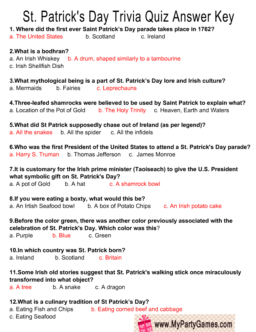 Free Printable St. Patrick&amp;#039;S Day Trivia Quiz with regard to St Patrick&amp;#039;S Day Trivia Questions And Answers Printable