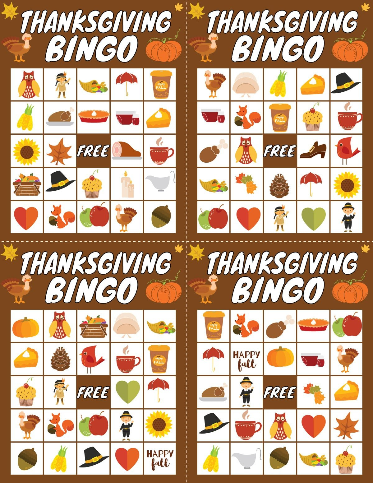 Free Printable Thanksgiving Bingo Game (20 Cards) - Play Party Plan with regard to Printable Bingo Cards For Thanksgiving