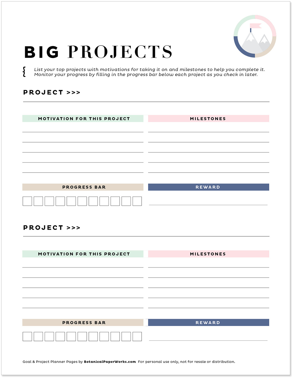 Free Printables} Goal & Project Planner Pages - Botanical Paperworks in Free Printable Project Planner