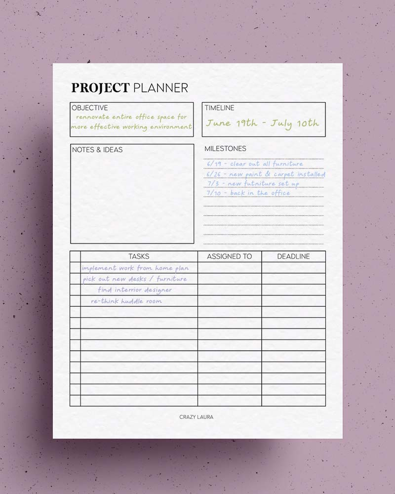 Free Project Planner Printable & Overview Pdf Sheets - Crazy Laura intended for Free Printable Project Planner