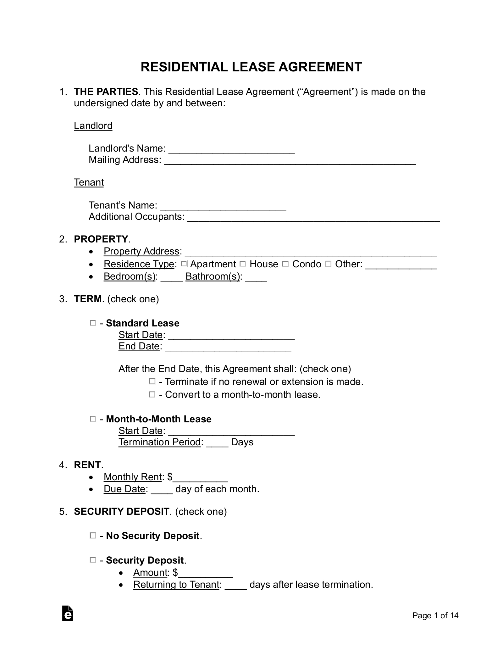 Free Rental / Lease Agreement Templates (15) - Pdf | Word – Eforms with Printable Lease Agreement Template