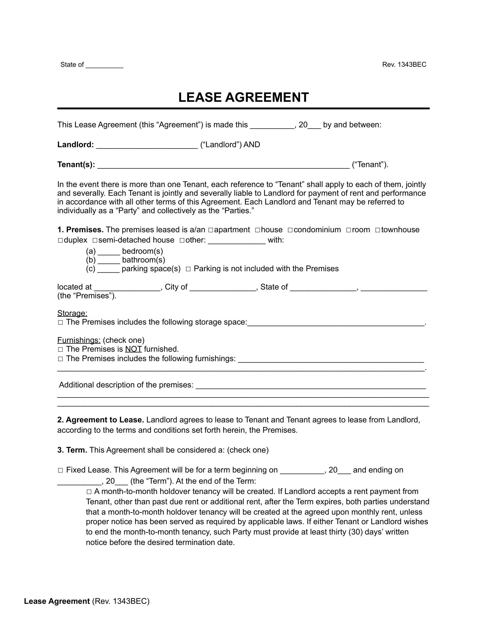 Free Rental & Lease Agreement Templates | Pdf & Word in Printable Lease Agreement Template