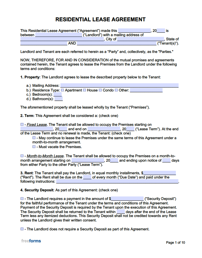 Free Rental / Lease Agreement Templates | Pdf | Word with Free Blank Printable Rental Agreement