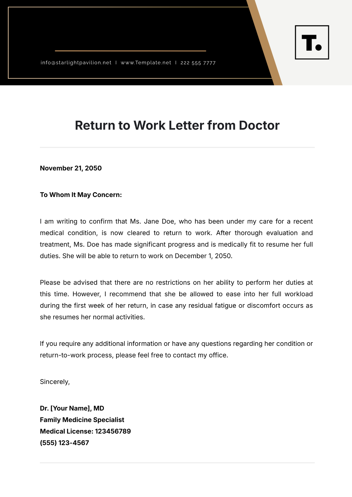 Free Return To Work Letter From Doctor Template To Edit Online regarding Printable Return to Work Doctors Note