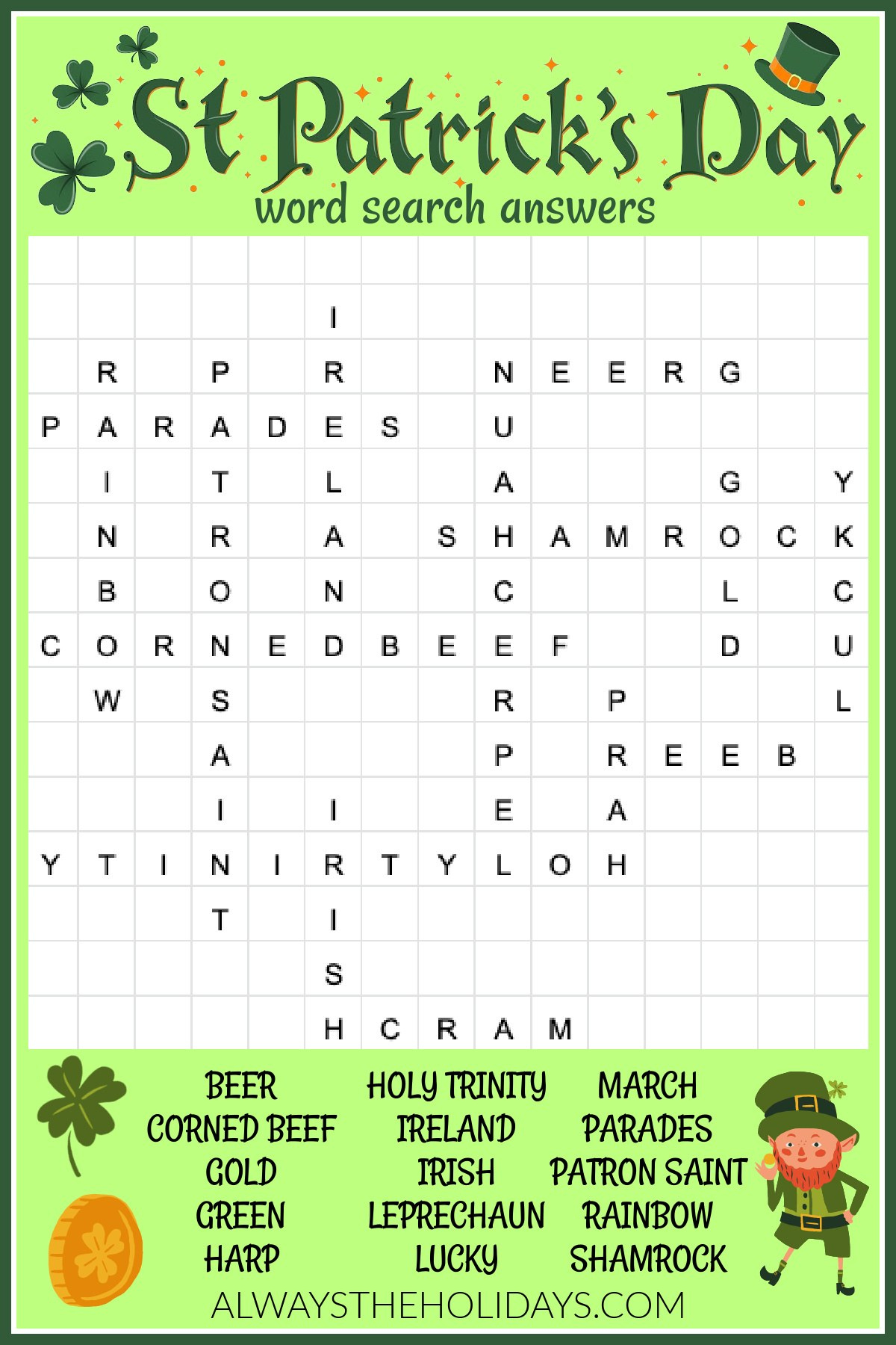 Free St. Patrick'S Day Word Search Printable - Answers Included for St Patrick's Day Puzzles Printable Free