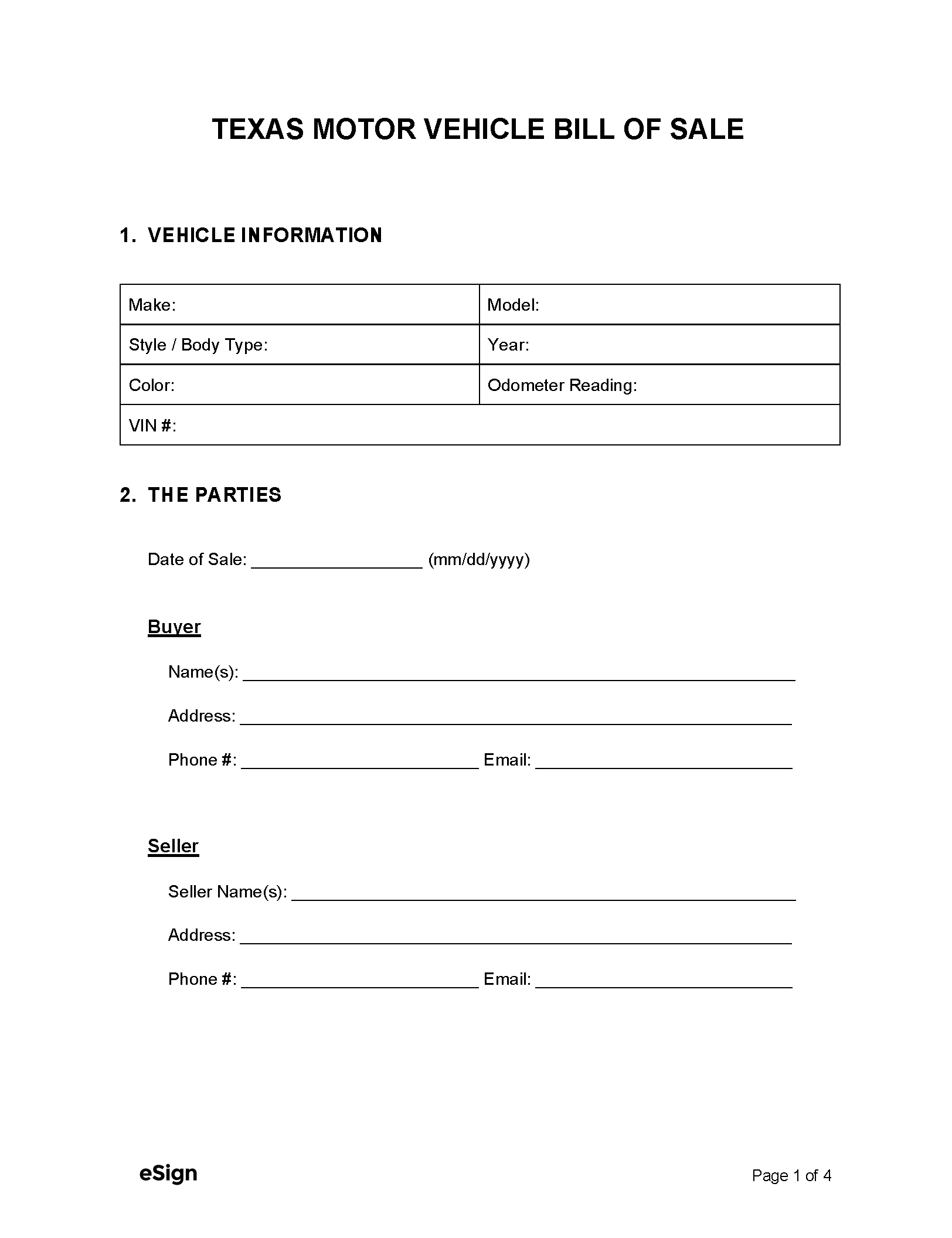 Free Texas Motor Vehicle Bill Of Sale Form | Pdf | Word for Printable Auto Bill of Sale Texas