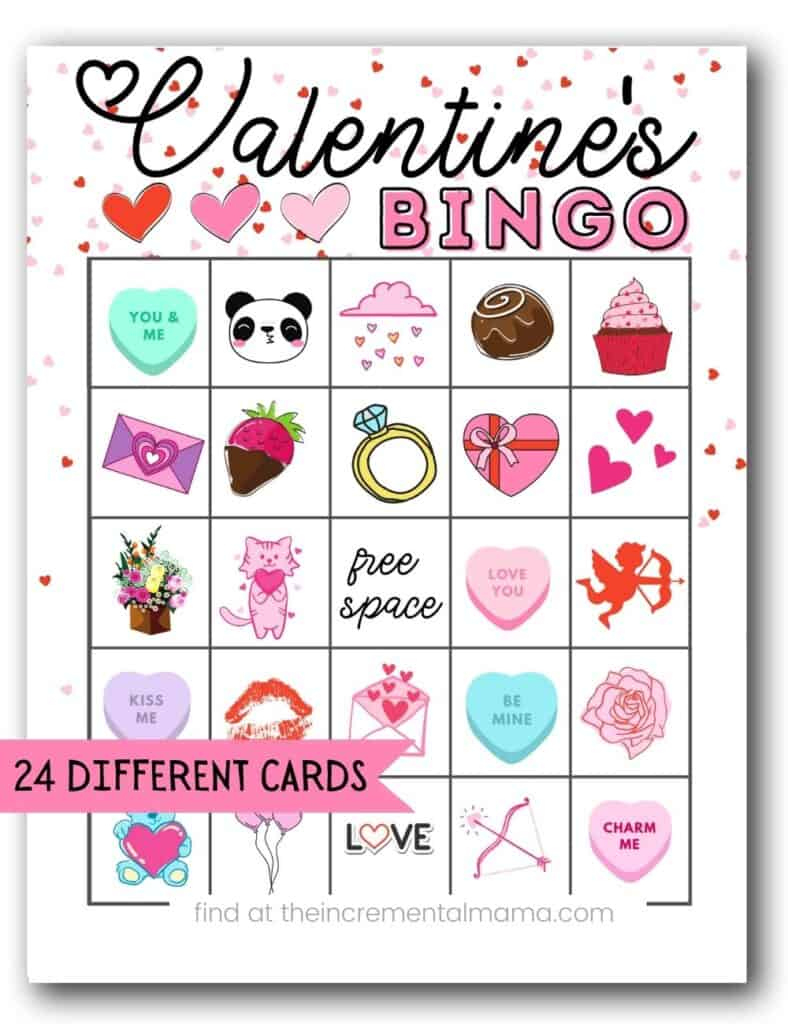 Free Valentine'S Bingo Printables (24 Cards) - The Incremental Mama pertaining to Valentine'S Day Bingo Printables