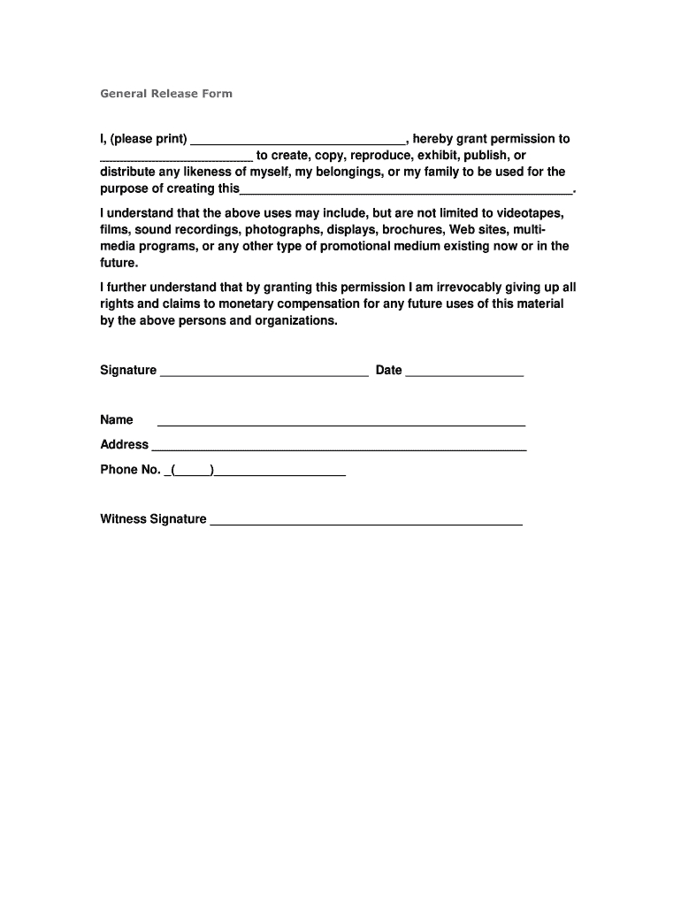 General Release Form - Fill Online, Printable, Fillable, Blank throughout Printable General Release Form