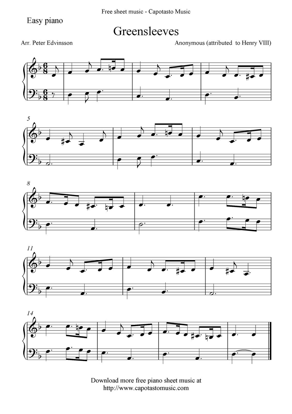 Greensleeves_Easy_Piano-Hedda- throughout Free Sheet Music Piano Printable