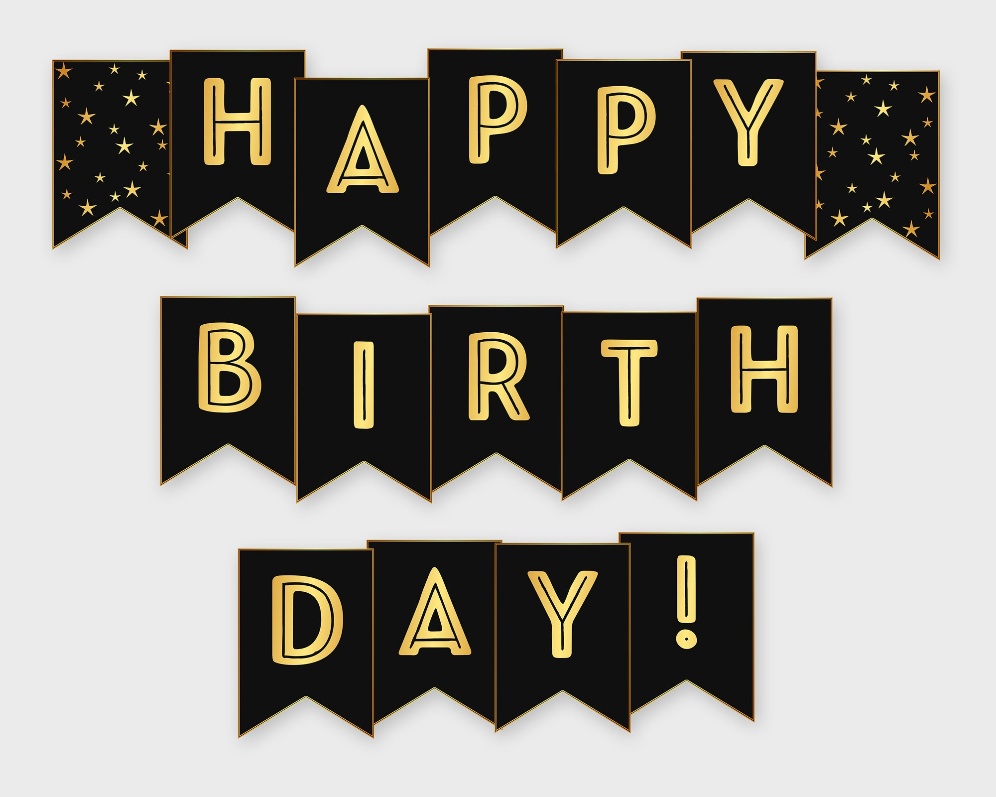Happy Birthday Printable Banner, Black & Gold - Birthday Party in Happy Birthday Printable Banner