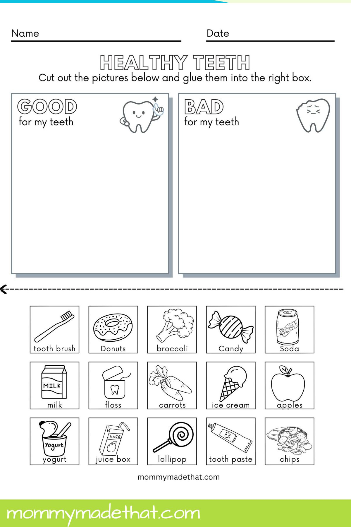 Healthy Teeth Sorting Worksheet (Free Printable) regarding Free Printable Dental Health Worksheets