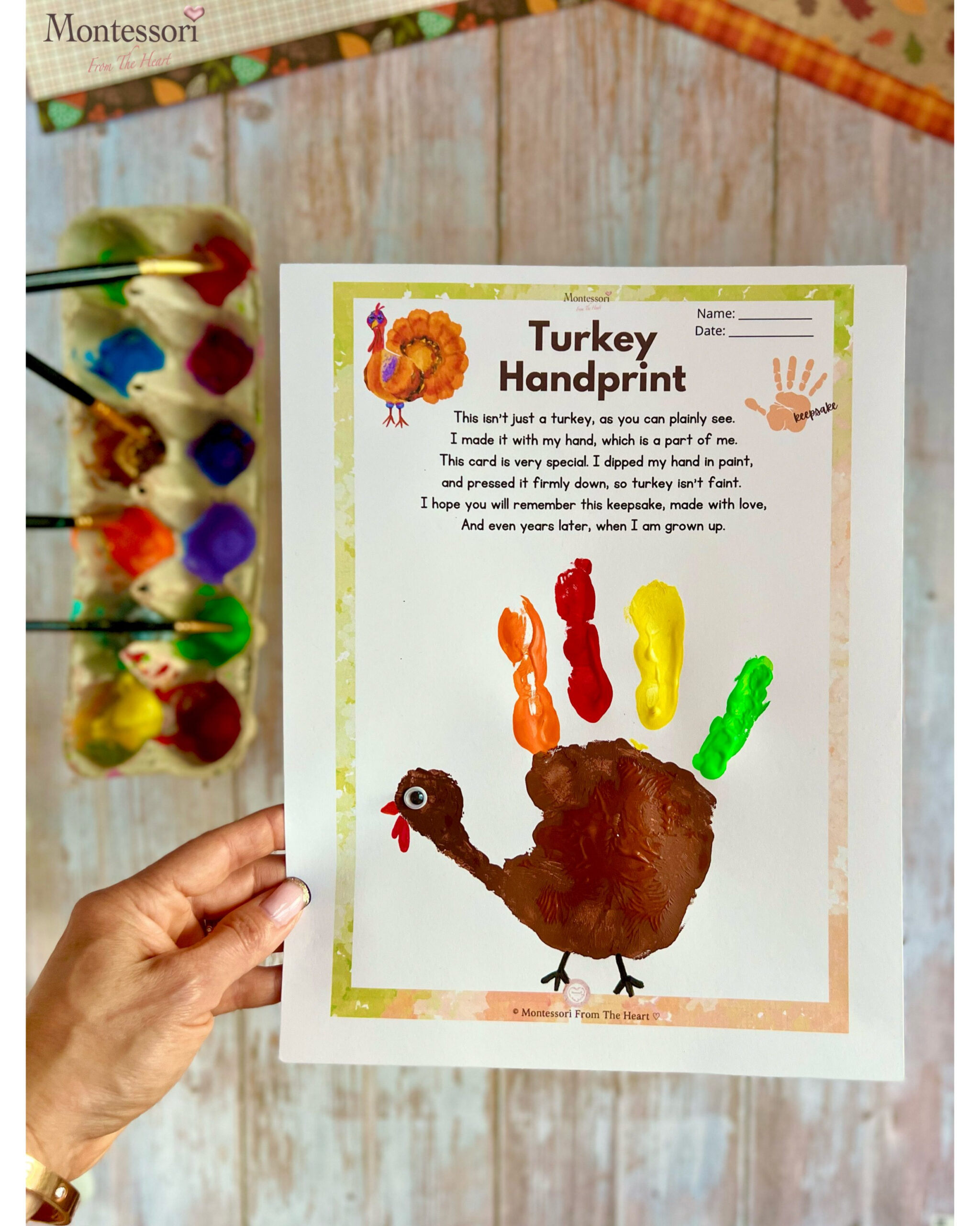 How To Make Cute Turkey Handprint Thanksgiving Kids Craft with Turkey Handprint Poem Free Printable