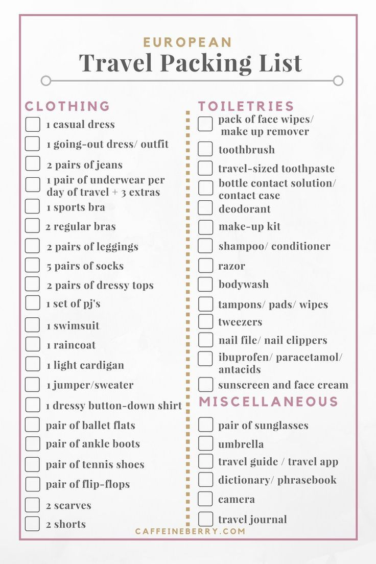 How To Pack For Europe - Caffeineberry intended for Printable Packing List For Europe