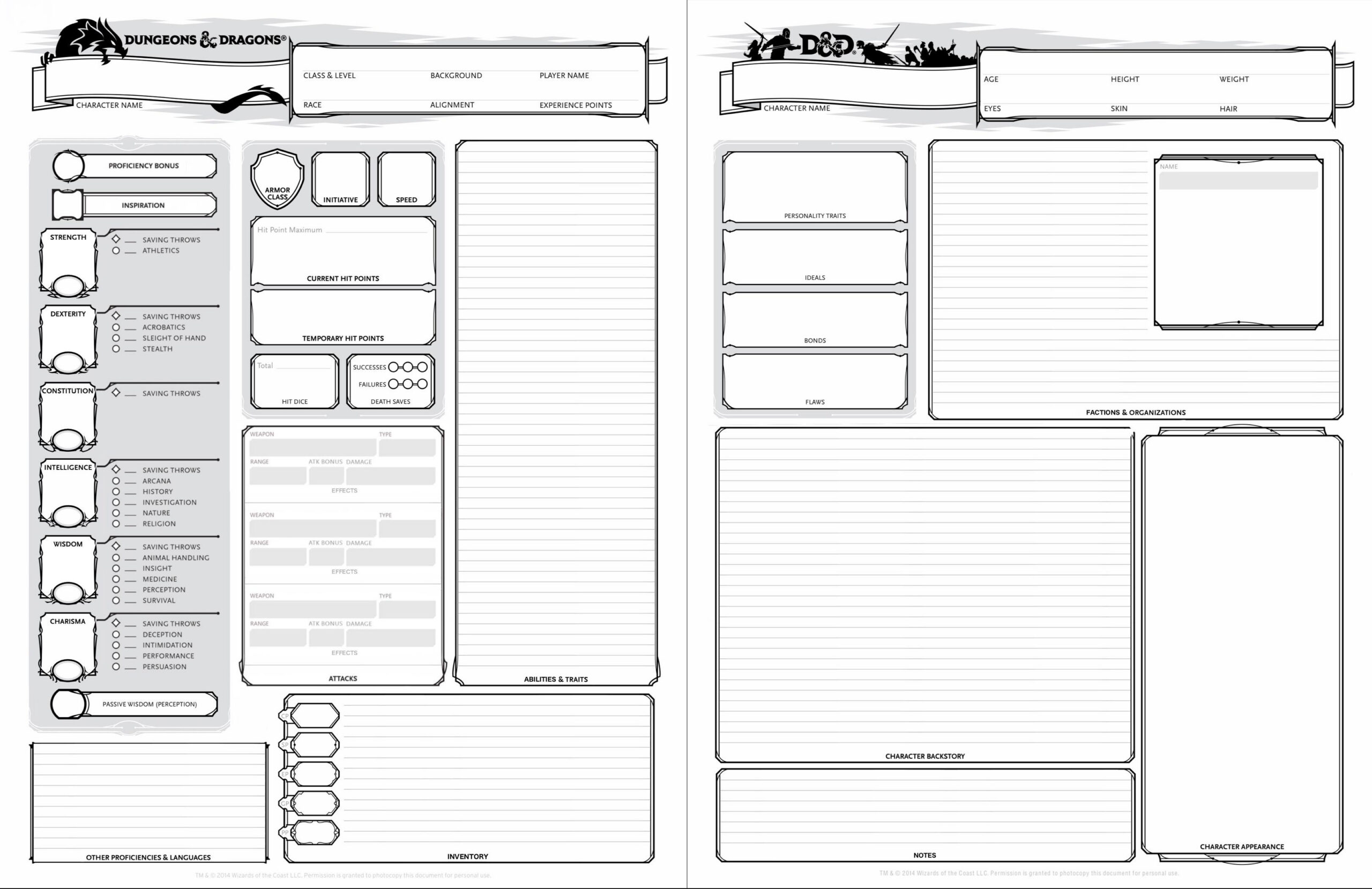 I Tried To Improve The 5E Character Sheet [Oc] : R/Dnd in Dungeons and Dragons Character Sheet Printable