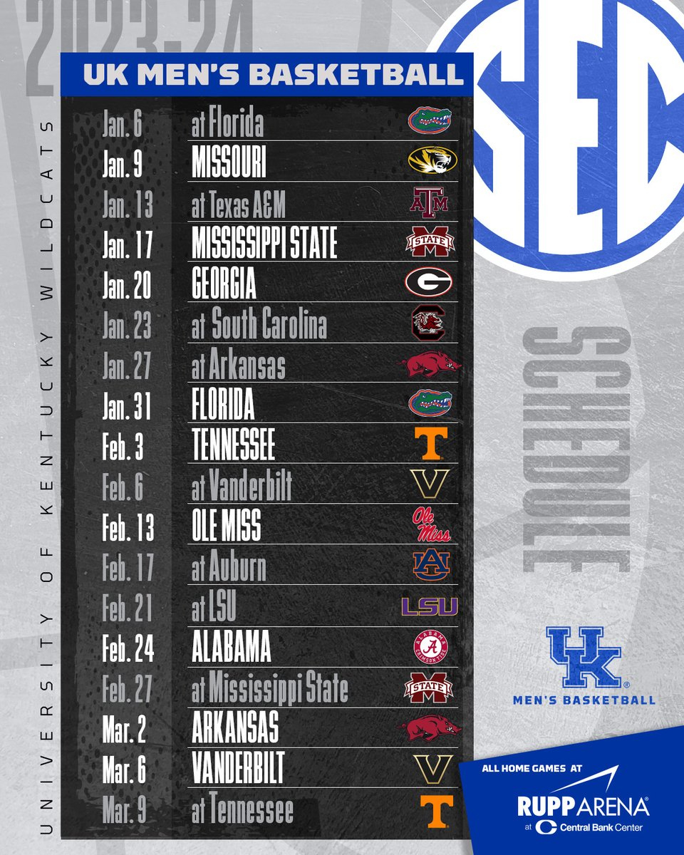 Kentucky Men'S Basketball On X within Uk Men's Basketball Printable Schedule