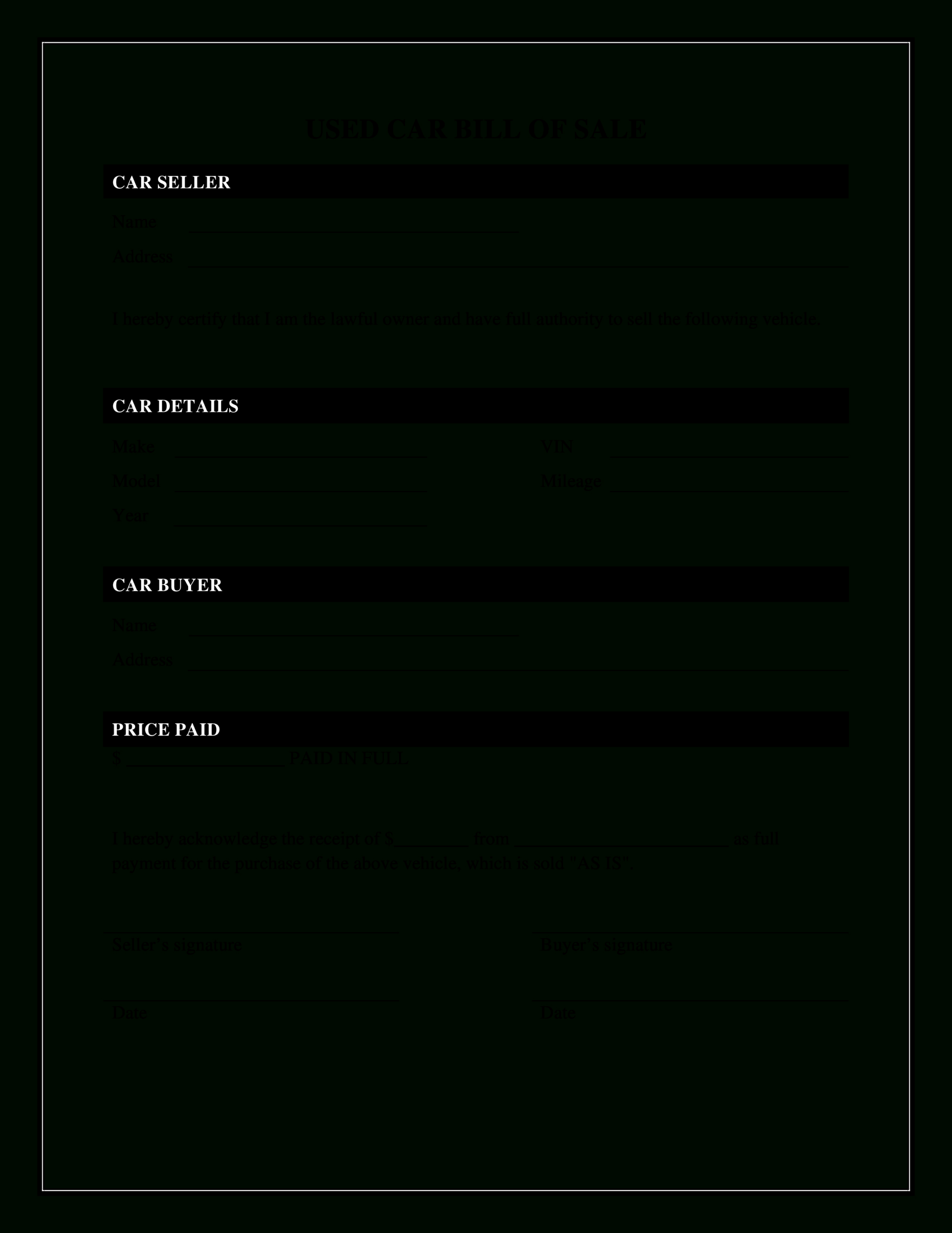 Kostenloses Vehicle Bill Of Sale Template Fillable Pdf regarding Pdf Printable Bill Of Sale