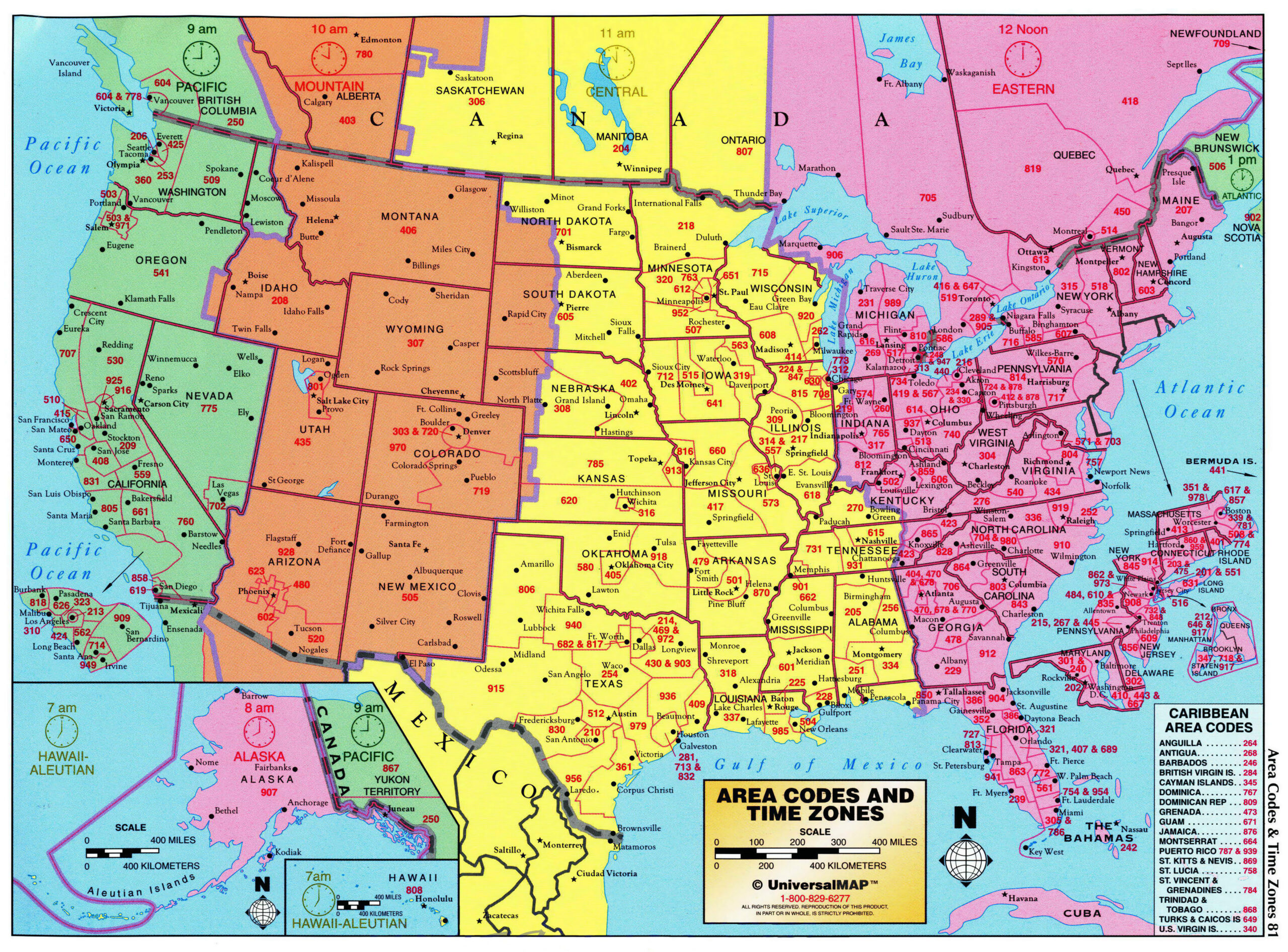 Large Detailed Map Of Area Codes And Time Zones Of The Usa. The within Printable Usa Time Zone Map