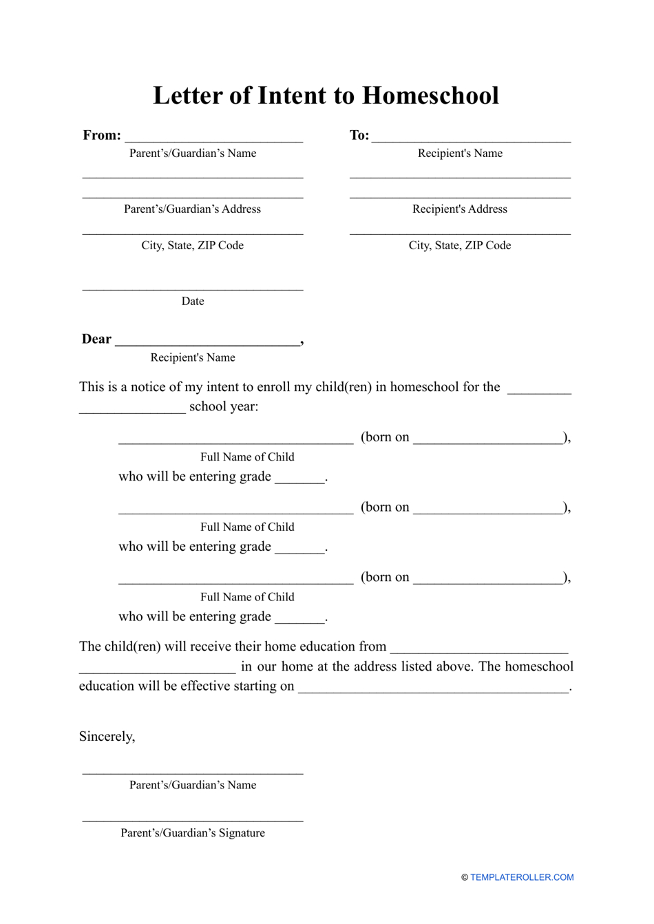 Letter Of Intent To Homeschool Template Download Printable Pdf inside Printable Intent To Homeschool Form