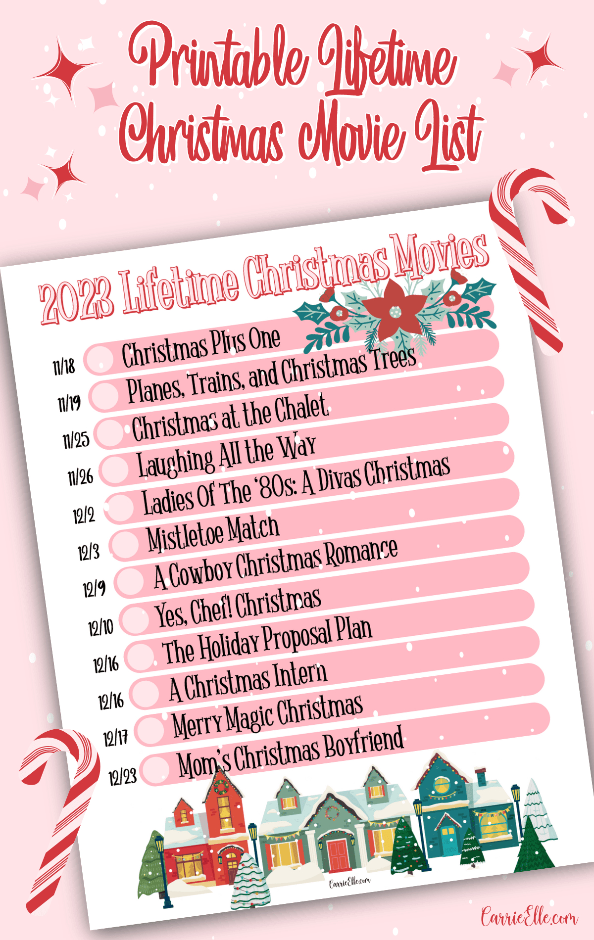 Lifetime Christmas Movies 2023 Printable List - Carrie Elle in Lifetime Christmas Movie Schedule Printable