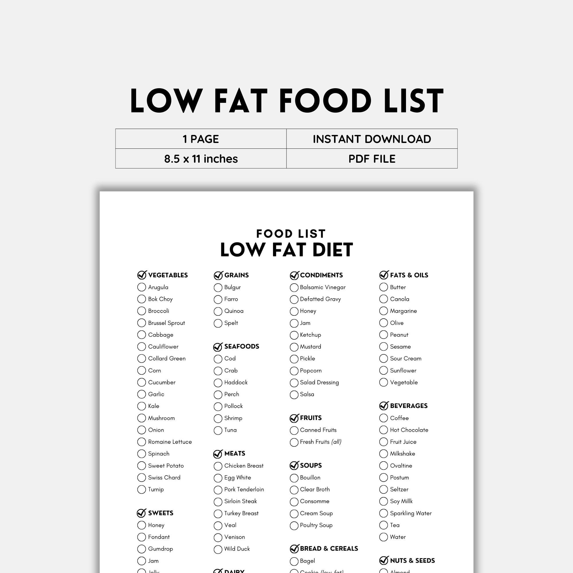 Low Fat Diet, Food List, Low Fat Foods, Grocery List, Shopping with Printable List Of Low Fat Foods