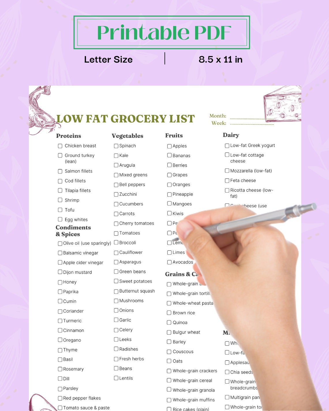 Low Fat Meals | Low Fat Foods List | Low Fat Food Grocery List inside Printable List of Low Fat Foods