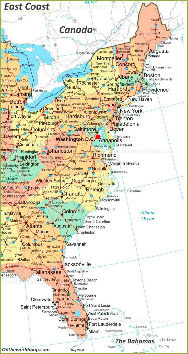 Map Of East Coast Of The United States intended for Printable Map of Eastern Us