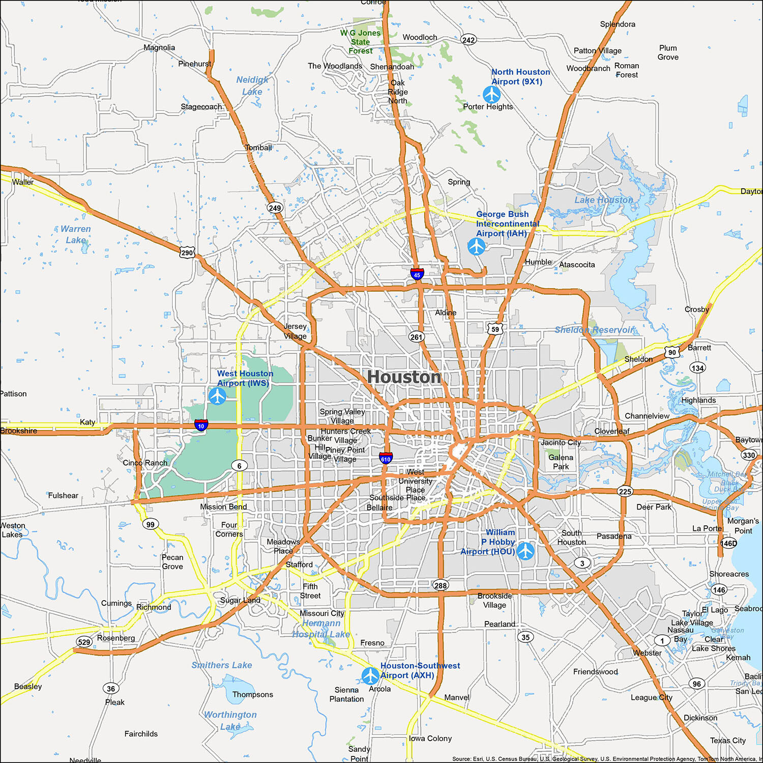 Map Of Houston, Texas - Gis Geography intended for Printable Map of Houston Texas