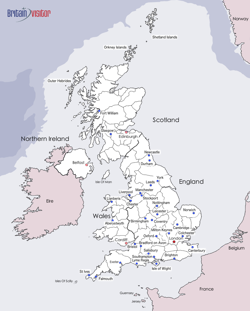 Map Of Major Towns &amp; Cities In The British Isles | Britain Visitor within Printable Map Of Great Britain