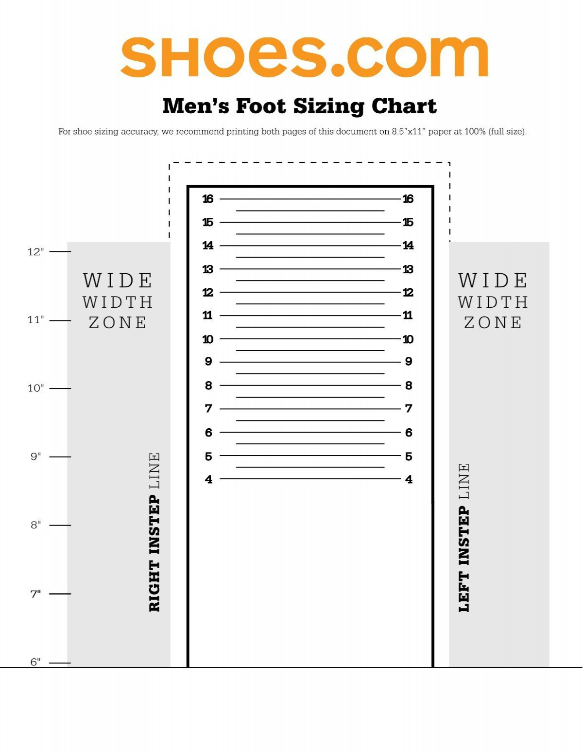 Men'S Foot Sizing Chart for Printable Foot Size Chart Men