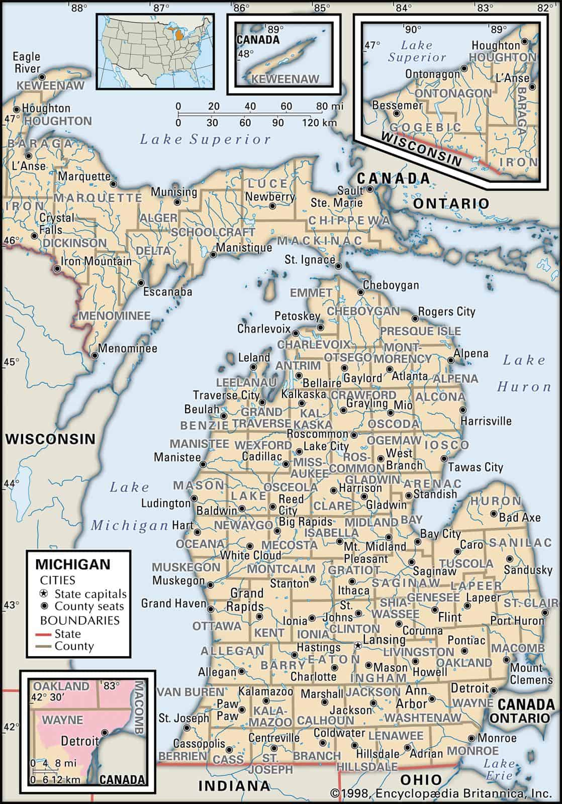 Michigan County Maps: Interactive History & Complete List with Printable Michigan Map with Cities