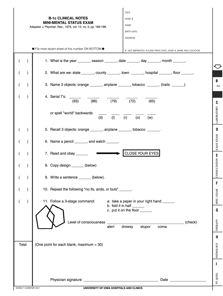 Mini Mental State Examination Form: Fill Out & Sign Online | Dochub in Printable Mini Mental Status Exam