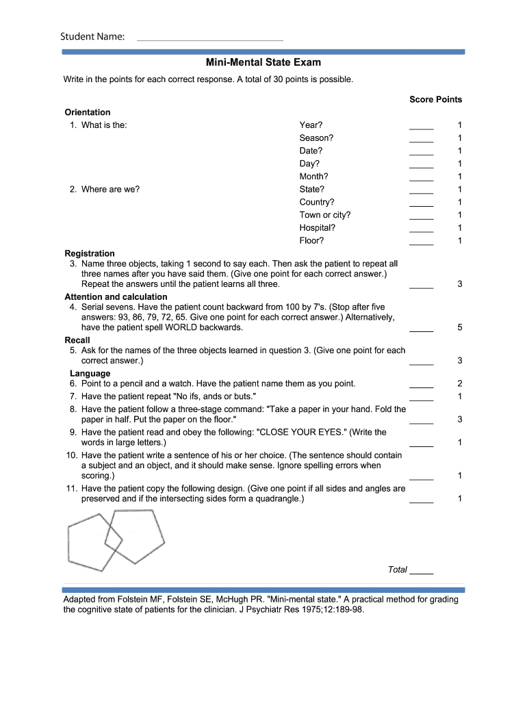 Mmse Score: Fill Out & Sign Online | Dochub for Printable Mini Mental Status Exam