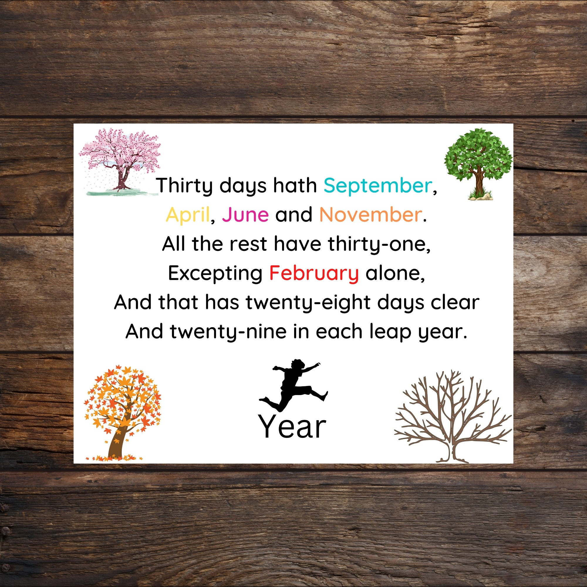 Months Of The Year, Wordwall, Color Coded, Poem, Classroom throughout 30 Days Hath September Poem Printable