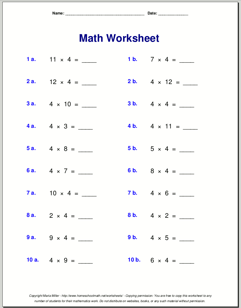 Multiplication Worksheets For Grade 3 for Free Printable Multiplication Worksheets Grade 3