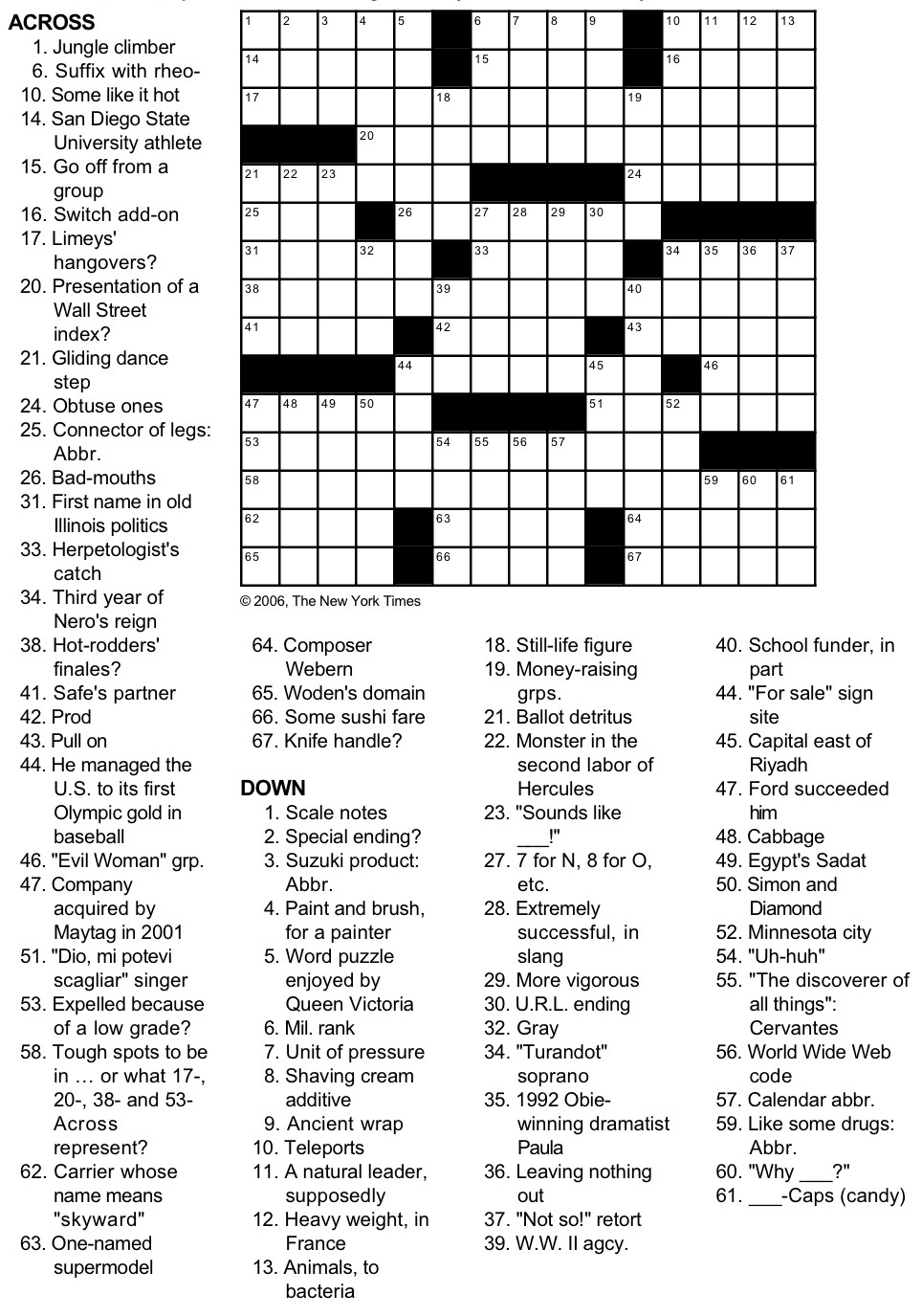 New York Times Crossword Puzzlegeorge Barany And Michael Shteyman intended for Printable New York Times Crossword Puzzle