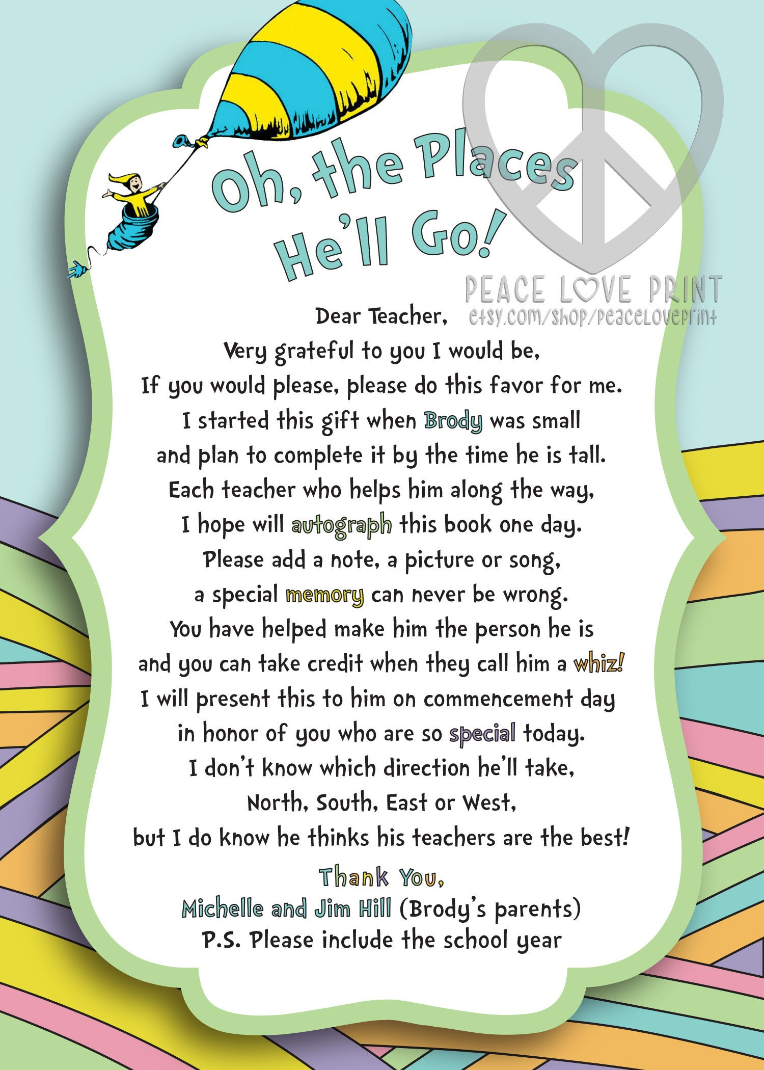 Oh The Places You&amp;#039;Ll Go Instruction Card For Teachers To Sign Book throughout Oh the Places You Ll Go Printable