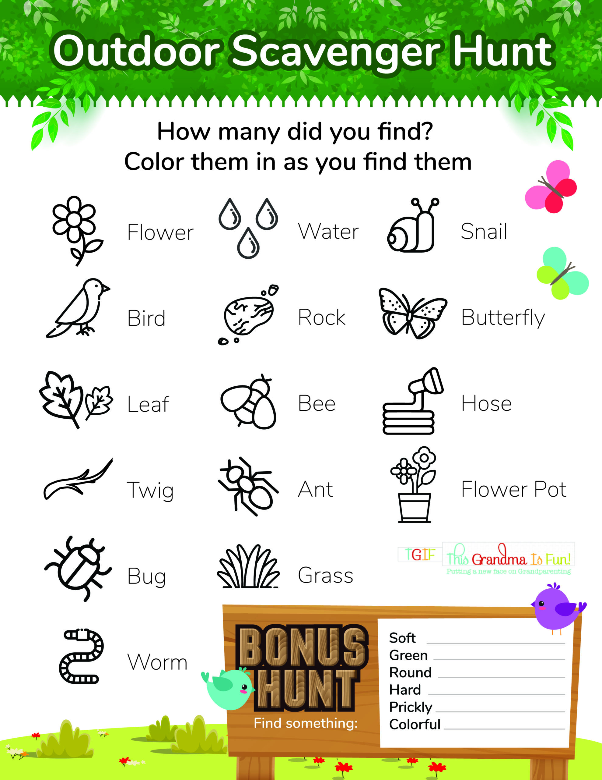 Outdoor Scavenger Hunt Free Printable - Tgif - This Grandma Is Fun in Nature Scavenger Hunt For Kids Printable